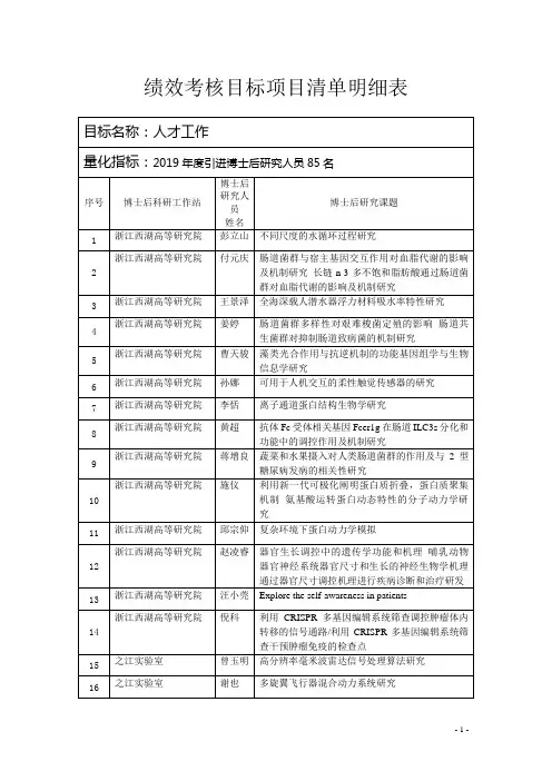 绩效考核目标项目清单明细表 3