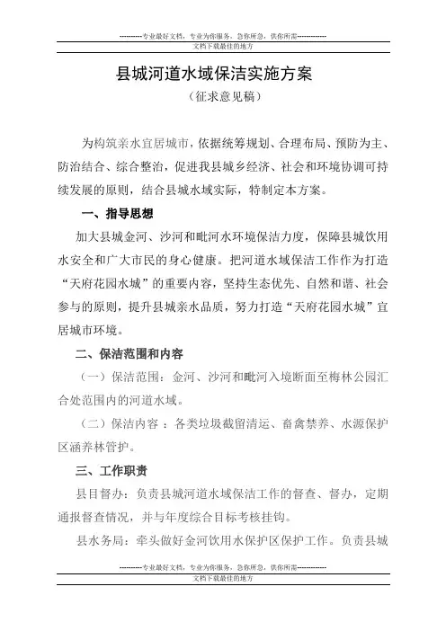 县城河道水域保洁实施方案