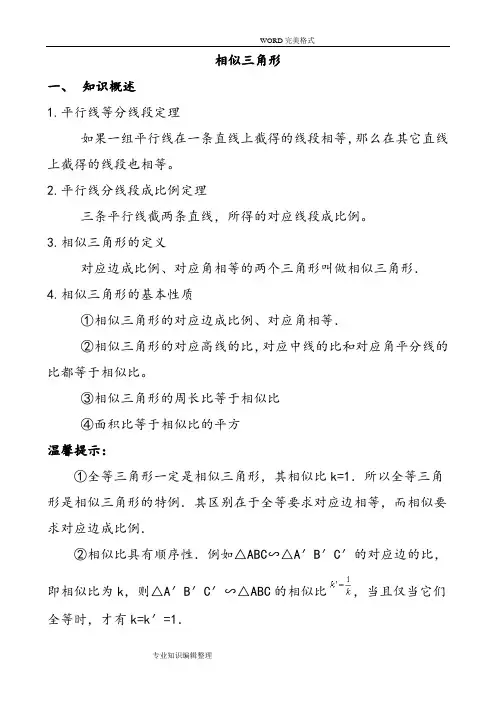 相似三角形中考复习[知识点 题型分类练习]