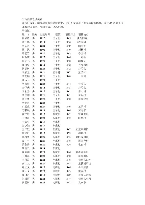 平山英烈之城关篇