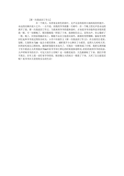 那一次我流泪了作文 2