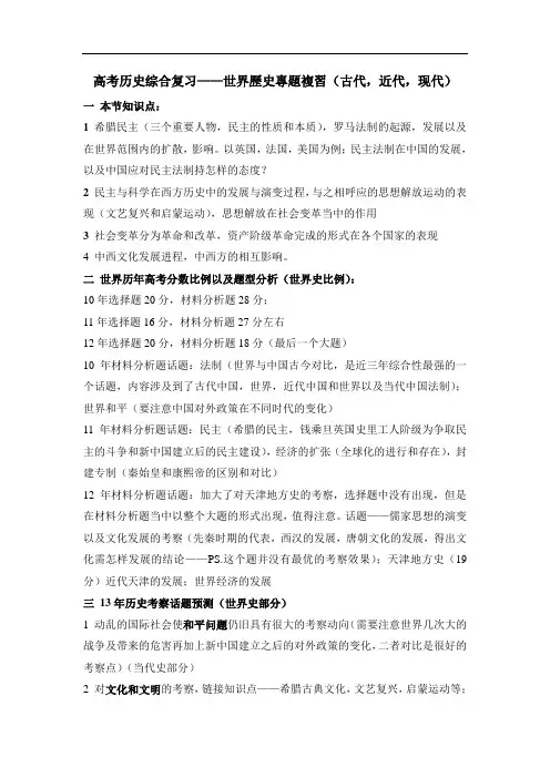 2013年天津高考历史考前知识点梳理