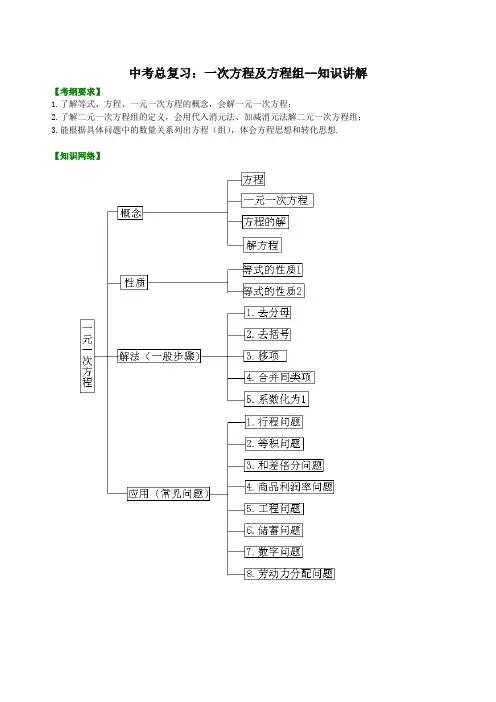 中考总复习：一次方程及方程组--知识讲解