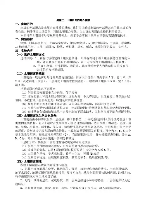 实验三   土壤剖面的野外观察