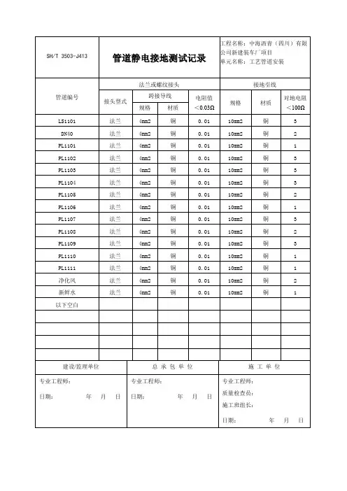 管道静电接地测试记录