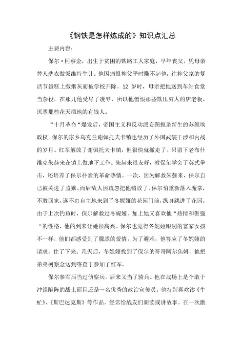 《钢铁是怎样炼成的》知识点汇总
