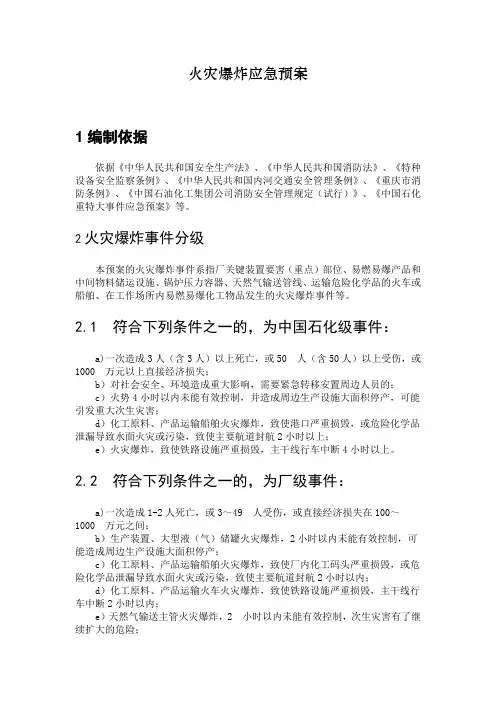 化工企业火灾爆炸应急预案