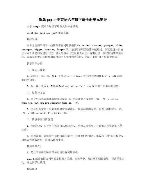 新版pep小学英语六年级下册全册单元辅导