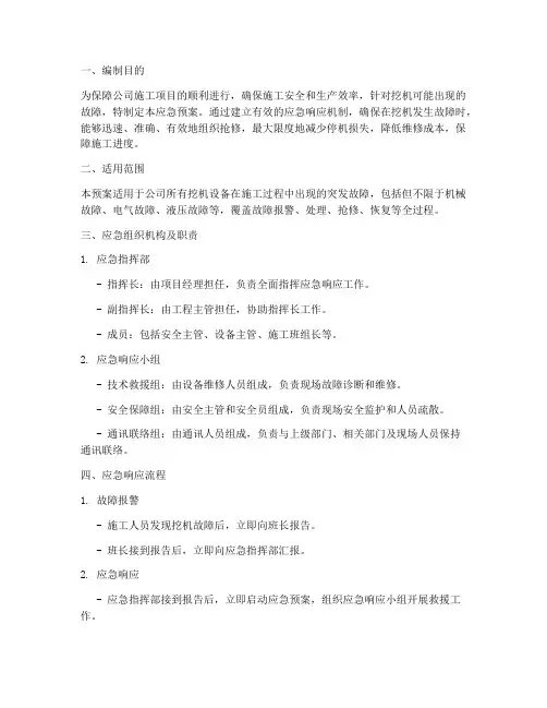 挖机故障应急预案