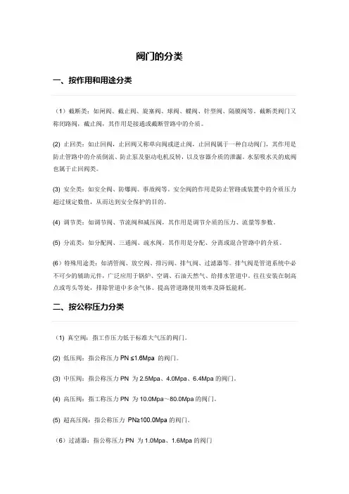 阀门的分类