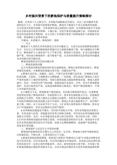 乡村振兴背景下的耕地保护与质量提升策略探讨