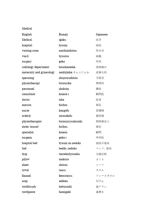 英日医学单词