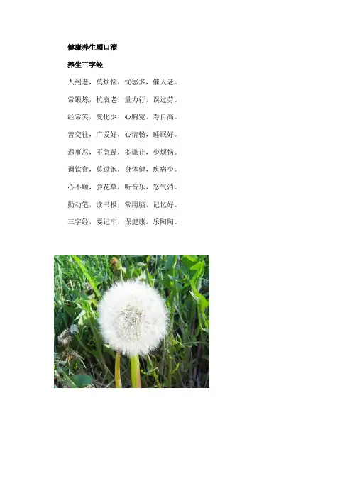 健康养生顺口溜