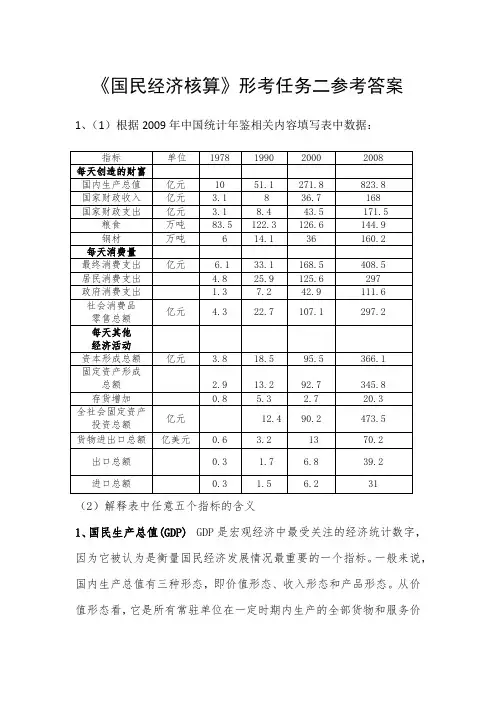 《国民经济核算》形考任务二参考答案