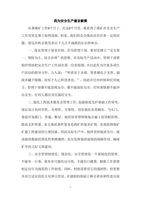 我为安全生产建言献策