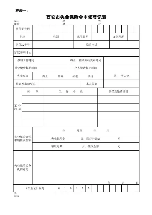 失业保险金申领表