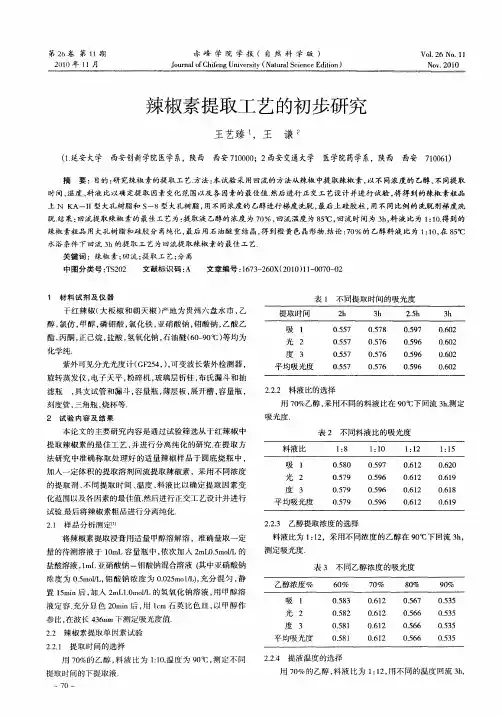 辣椒素提取工艺的初步研究
