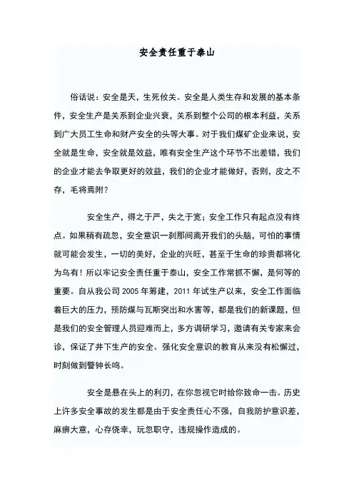 安全生产月征文---安全责任重于泰山