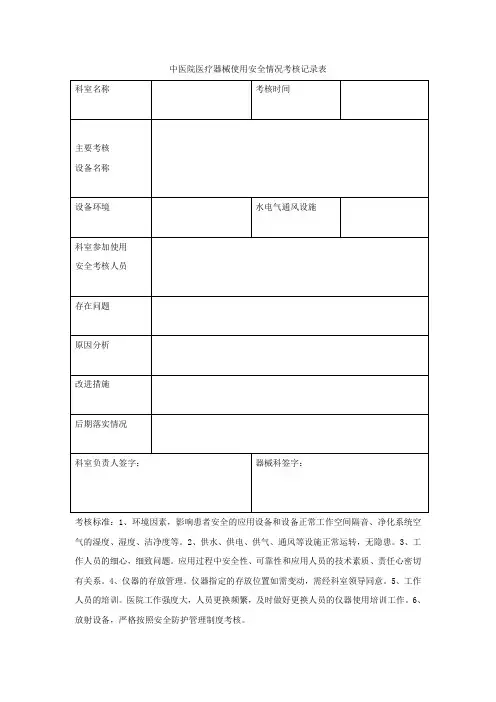 医疗器械使用安全情况考核记录表