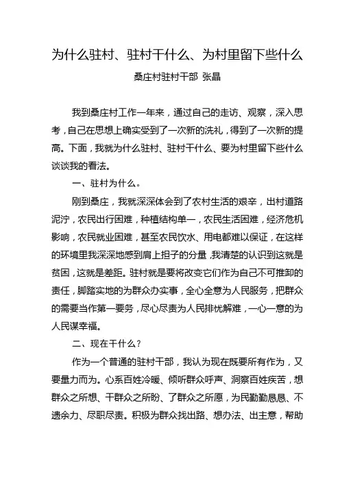 为什么驻村、驻村干什么、为村里留下些什么