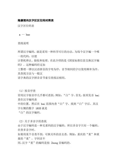 [分享]海康视讯汉字区区位码对照表