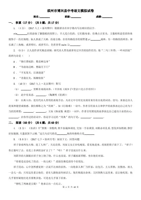 滨州市博兴县中考语文模拟试卷