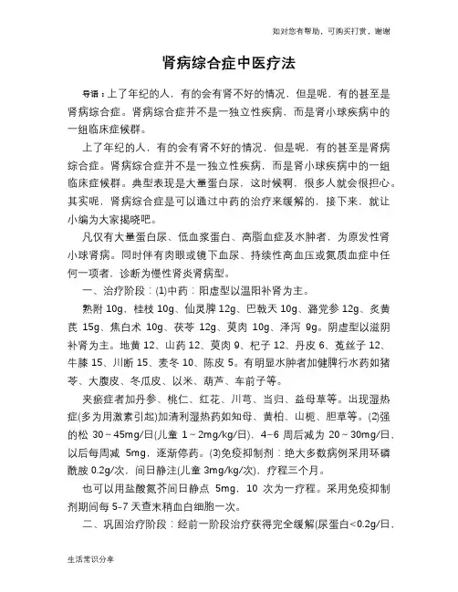 肾病综合症中医疗法