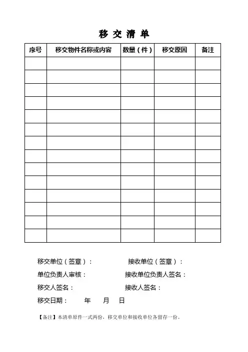移交清单 2