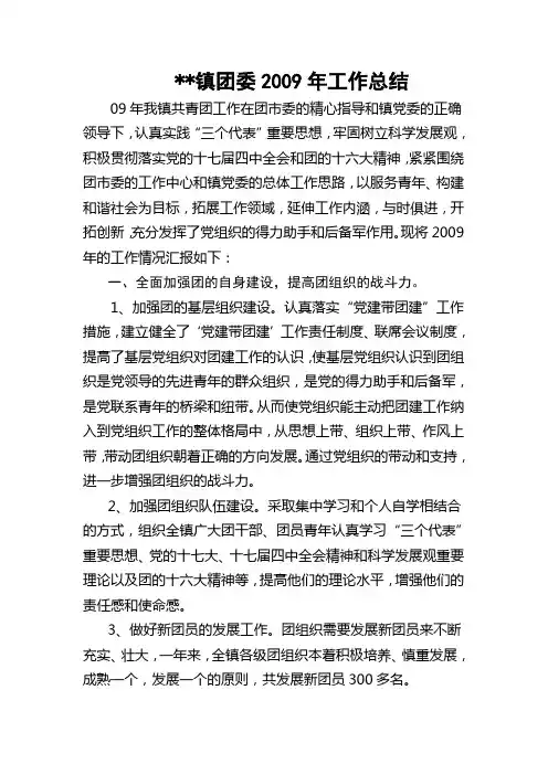 乡镇镇团委09年工作总结