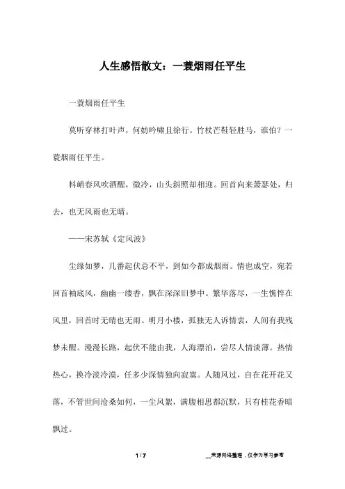 人生感悟散文：一蓑烟雨任平生
