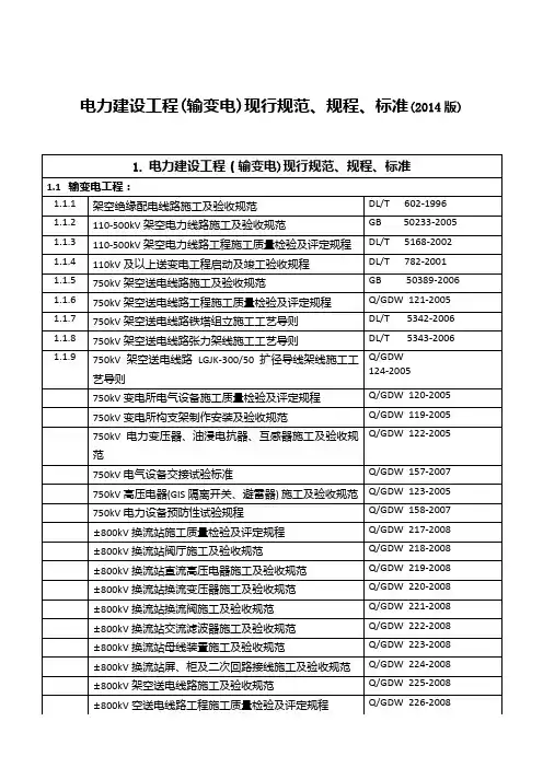 输变电工程现行标准(2014版)