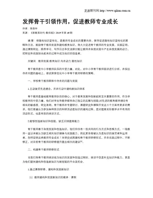 发挥骨干引领作用,促进教师专业成长