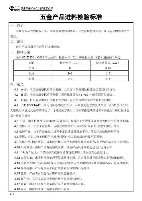 五金产品检验规范