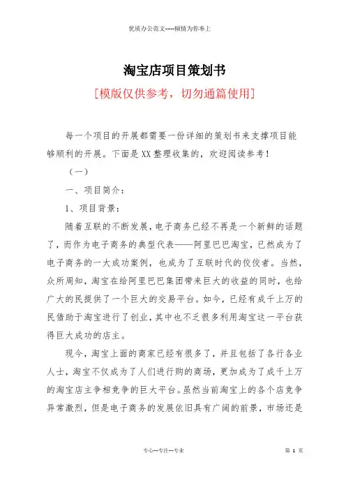 淘宝店项目策划书