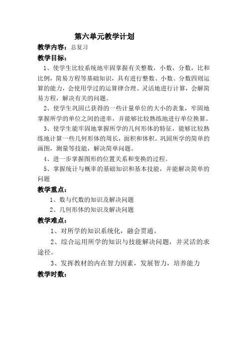 六年级下册总复习教案