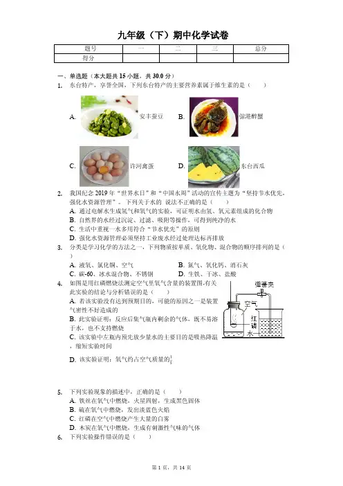江苏省盐城市2020年九年级(下)期中化学试卷解析版