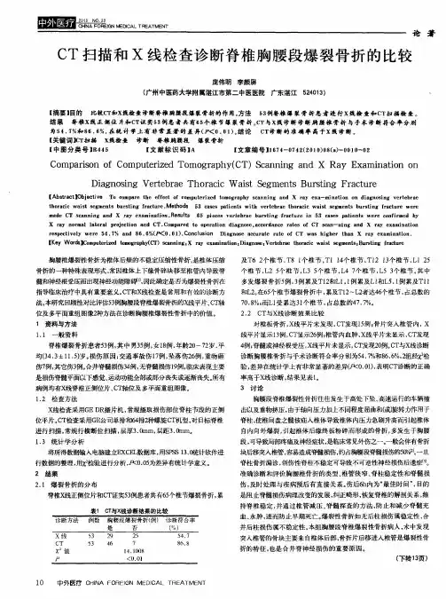 CT扫描和X线检查诊断脊椎胸腰段爆裂骨折的比较