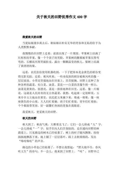 关于秋天的田野优秀作文400字