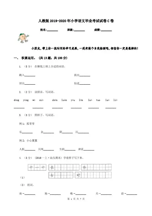 人教版2019-2020年小学语文毕业考试试卷C卷