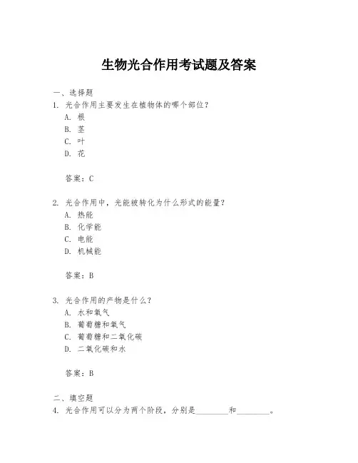生物光合作用考试题及答案