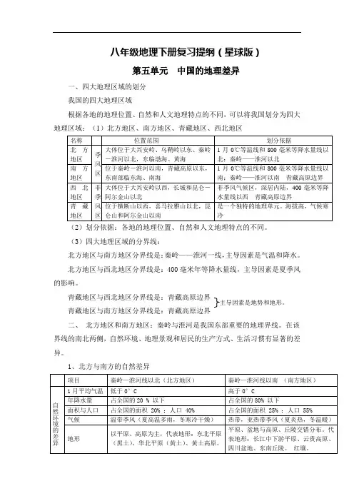2013商务星球版地理八年级下册期末复习提纲1