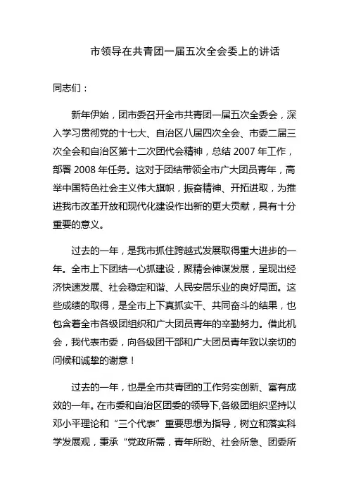 市领导在共青团工作会议上的讲话新