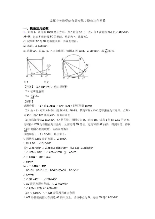 成都中考数学综合题专练∶锐角三角函数