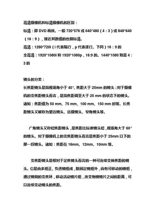 高清摄像机和标清摄像机的区别