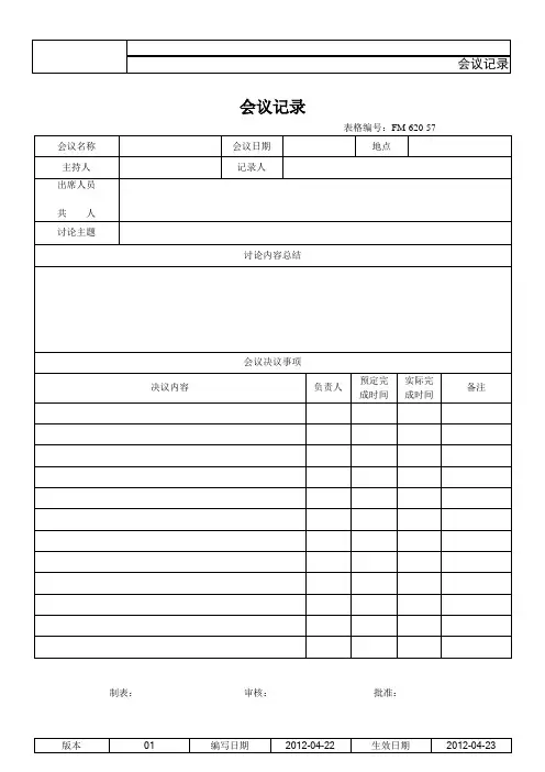 外贸部-会议记录表 模板