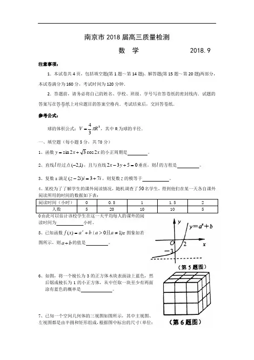 推荐-南京市2018届高三质量检测 精品