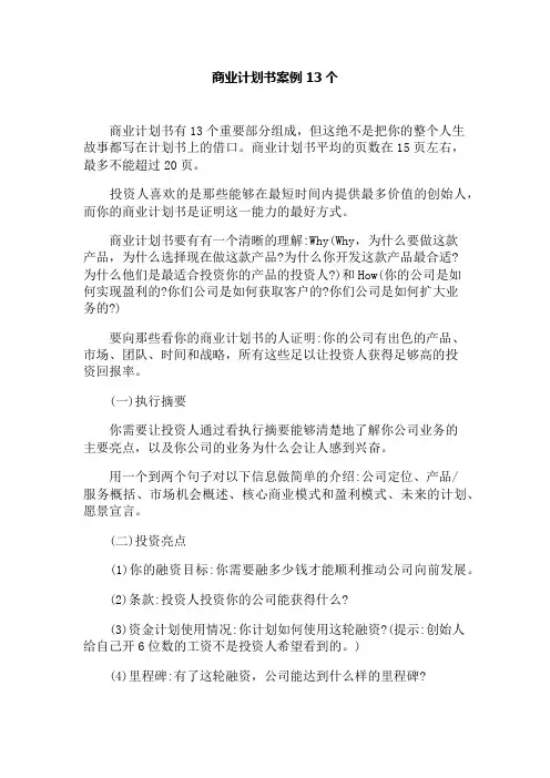 商业计划书案例13个