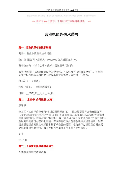 【推荐】营业执照外借承诺书-word范文 (2页)