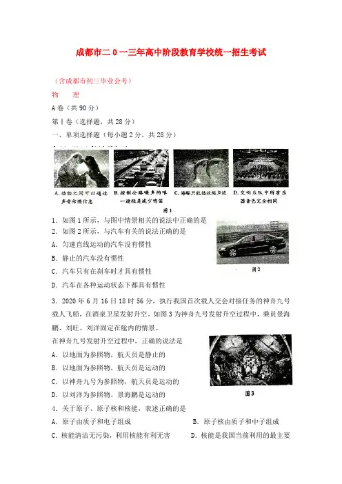 四川省成都市2020年中考物理真题试题