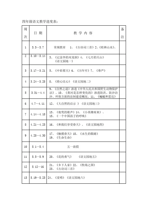 四年级语文教学进度表